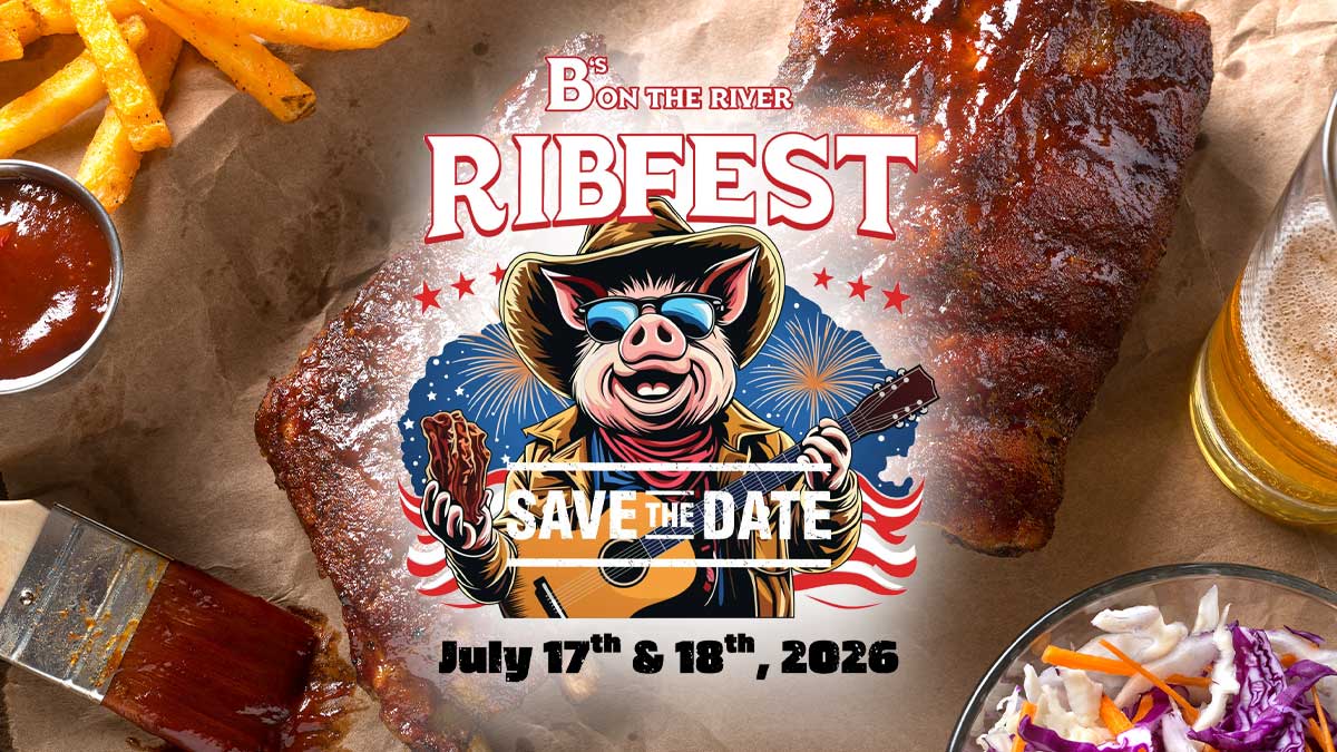 Barbecue ribs with a Rib Fest 2026 logo—pig playing guitar, July 17 & 18, 2026.